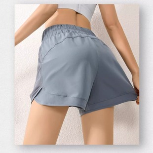 Sports elastic high waist shorts mesh pocket casual quick-drying running fitness women's anti-light yoga three-part pants