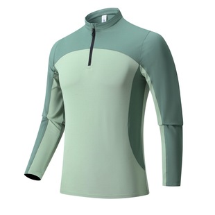 Running Sports Long-Sleeved T-Shirt Men's Vertical Collar Half-Zipper Amazon Solid Color Fitness Clothes Training Stretch Quick-Dry Clothes