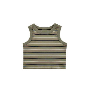 Girl's Dynamic Rhythm Mixed Color Striped Vest Thin 2025 Summer Contrast Casual Camisole