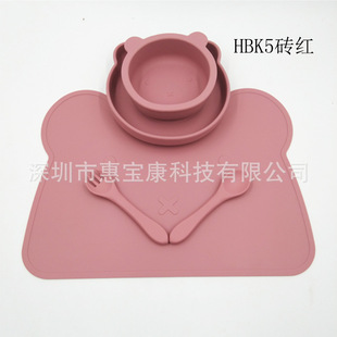 New in Stock Bear Tableware Set Silicone Suction Bowl Dinner Plate Placemat Fork Spoon Anti-drop Bowl for Children
