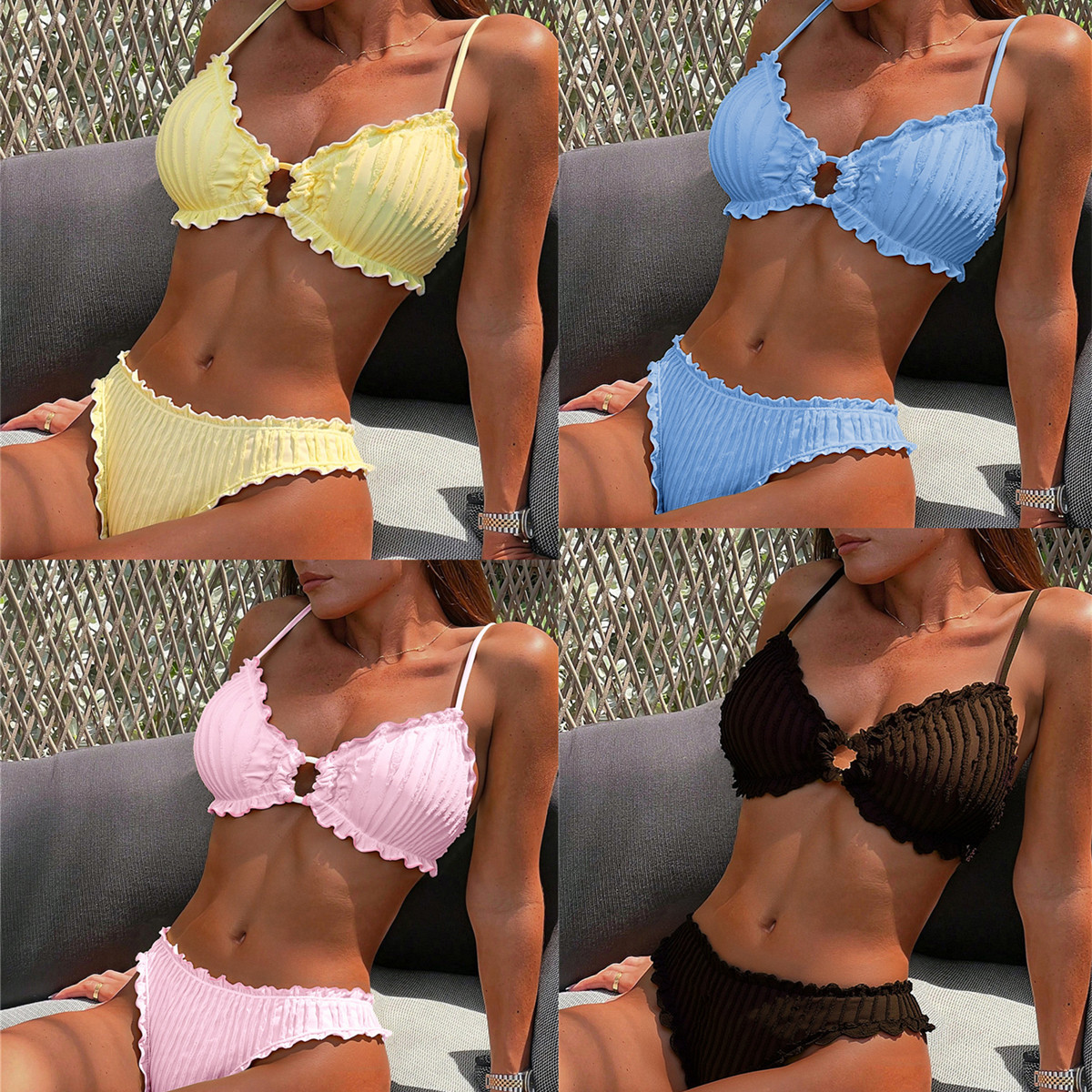 European and American Fashion Classic Women's Summer Elegant Simple Lace Bikini Swimsuit Set Beachwear G513R