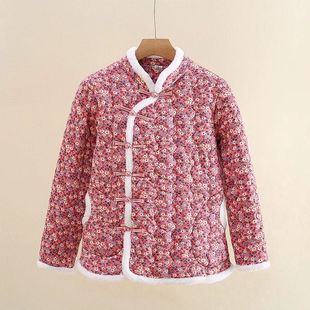 Flower cotton-padded jacket wholesale new ethnic style cotton-padded coat women's autumn and winter mother's cotton-padded coat thickened quilted buckle top
