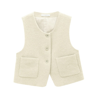 Love and Nancy Thirteen Lines 2024 Winter Commuting Wind Stacked with Retro Single-breasted Wool Vest Vest 41152