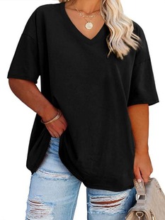 2024 Summer Women's V-Neck T-Shirt Pullover Dotted V-Neck Short Sleeve T-Shirt
