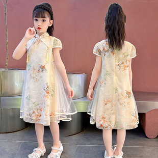 Платье для девочек Hanfu Новое китайское детское платье Cheongsam Принцесса Летнее платье 2025 Новая девушка супер фея юбка