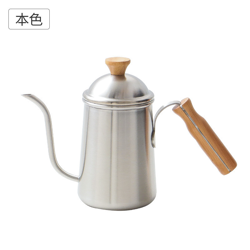 304 stainless steel coffee pot with wooden handle, thickened, for hand brewing, with a narrow spout and long handle, vintage wooden handle with flow control