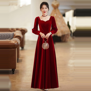 Evening Dress Bride's Spring 2023 Wedding Engagement Long-sleeved Dress Slimming Women's Long Dress