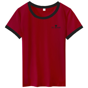 wine red Round Neck Short-sleeved T-shirt Women's Casual 2025 New Style Top Slim-fit Summer Mother Color-matching T-shirt