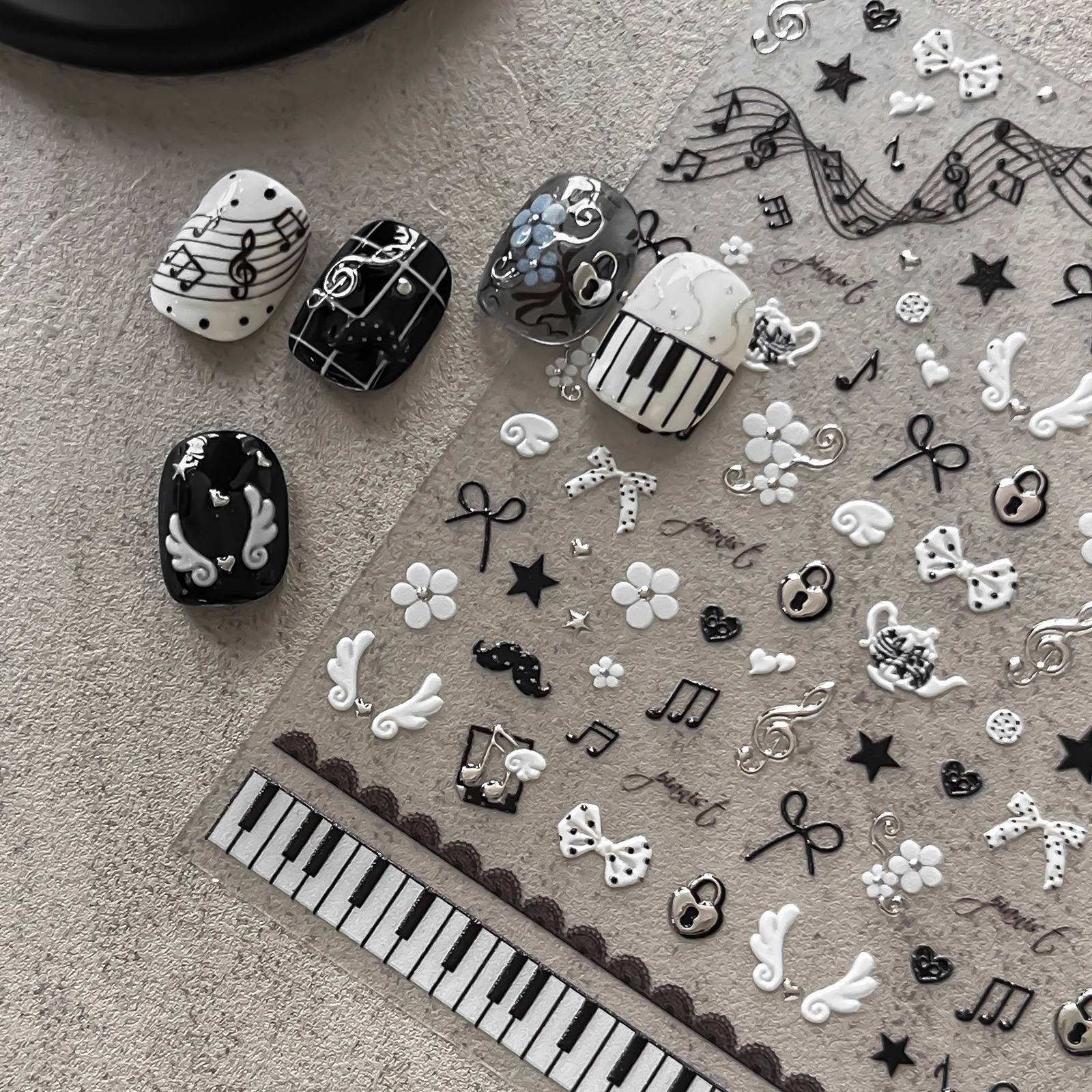 Ant Pattern Black and White Piano Notes Nail Art Stickers Retro Music Style Sweet Cool Nail Art Stickers Source Factory Yt9028