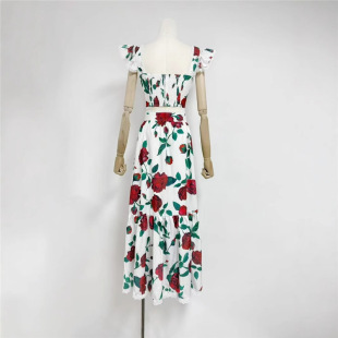 Spring and summer 2025 new condole strap tube top A- line long skirt vintage red printed suit women