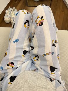 Pajama Pants Home Pants Striped Hamburger Kt Cat Summer Cute Women's High Waist Loose Pants Straight Thin Walking Pants