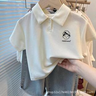 Boys and Girls Summer POLO Shirt Short-sleeved New Cartoon Printed Baby Bear All-match Western Style Lapel T-shirt