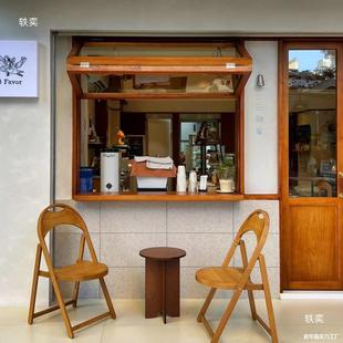 Folding Milk Tea Left and Right Flower Shop Solid Wood Coffee Shop Doors and Windows Folding Windows Sliding Coffee Custom Wood
