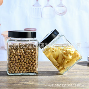 Wholesale in stock Square Big Mouth Bird's Nest Bottled Household Honey Jam Hot Sauce Transparent Sealed High Lid Storage Jar
