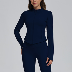 Fei Yue European and American Autumn and Winter Vertical Collar Yoga Suit Plus Velvet Jacket Women's Running Windproof Warm Jacket Sports Fitness Jacket
