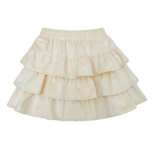 Ballet-style three-layer cake puffy skirt women's 2024 autumn and winter elastic high waist slimming anti-glare A- line skirt