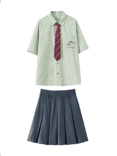 Korean-style Academy-style Green Striped Short-sleeved Shirt Women's 2025 Summer High-end Sense Loose All-match Sweet JK Shirt