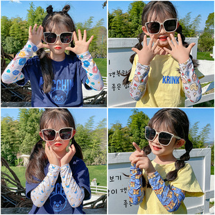 Children's Sunshade Ice Silk Sleeves Sunscreen Sports Sleeves UV-resistant Cute Pattern Cold Sleeves Girls Summer Cooling