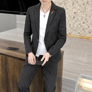Cross-border generation hair cross-border generation hair suit men's coat striped casual men's suit suit slim Korean slim fit hair