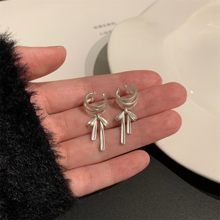 Ballet Ribbon Sweet matte bow ear bone clip earless earrings niche pair ear clip earrings
