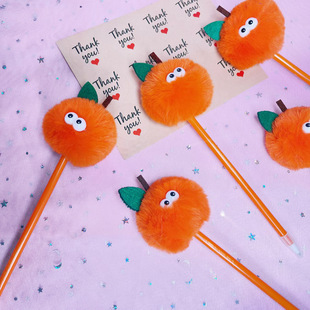 Orange fur ball ball pen cartoon shape orange fruit ball pen Korean style personalized fur ball pen