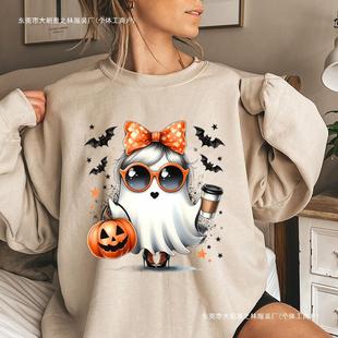 Halloween Ghost Pumpkin Bat Print Pullovers Women Autumn Win