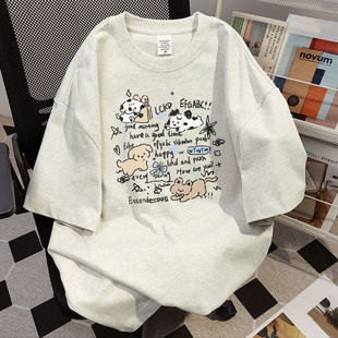 Американский стиль веселье мультфильм с короткими рукавами футболка с короткими рукавами мужской летний свободный круглый воротник тяжелый хлопок с короткими рукавами