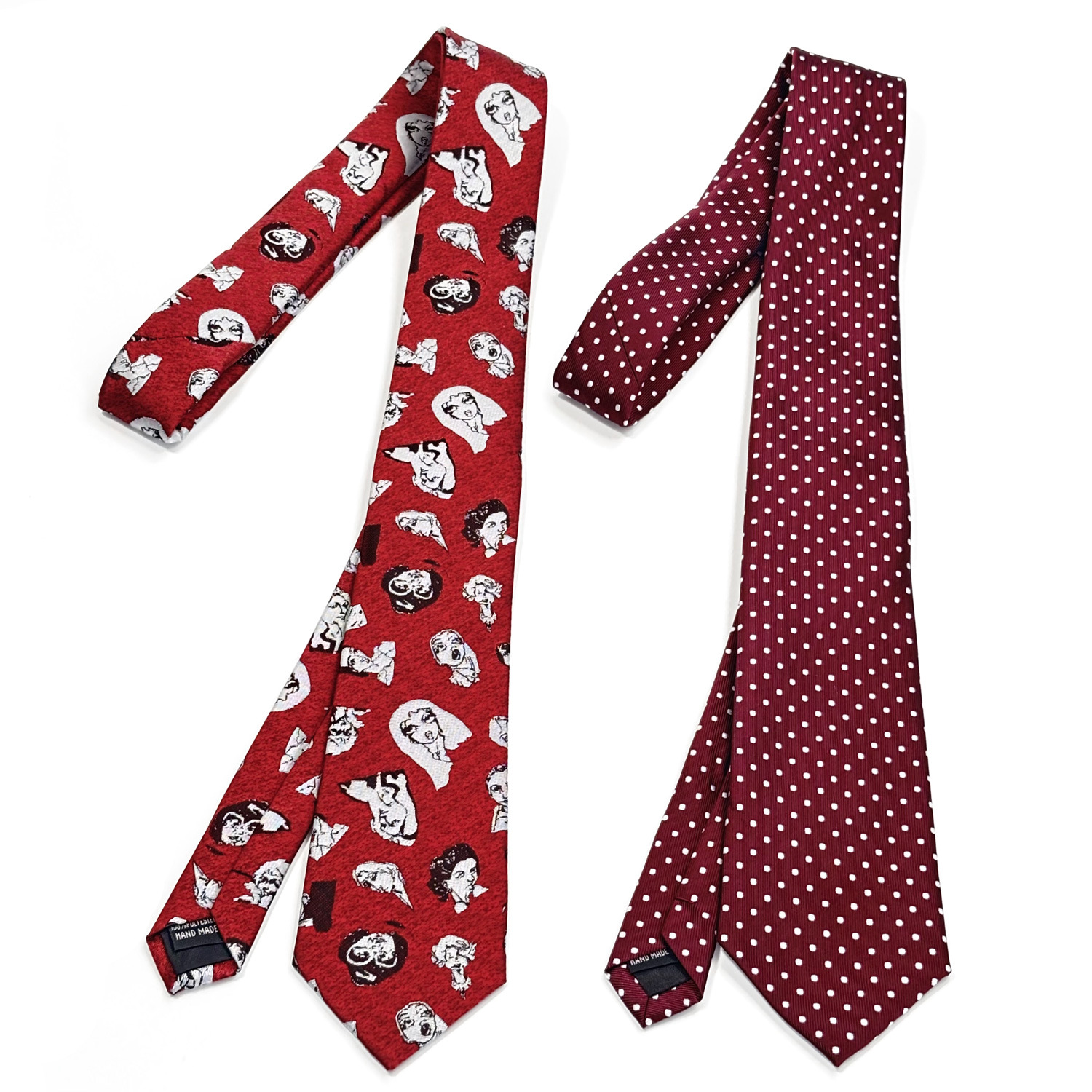 High-End Hand-Tied Tie for Women, Wine Red and White Polka Dots, Korean Style, American-Style Embroidered Character Portrait, Personalized Rock Style, Versatile and Trendy