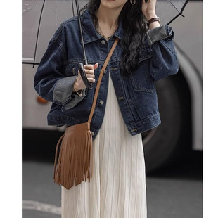 Hong Kong Style Denim Blue Short Coat 2024 Spring and Autumn New Casual Korean Style Loose Top for Small Women