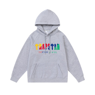 Trapstar suit gradient embroidered gold fleece-lined sweater sweatpants closed zipper trousers casual sweatpants Black