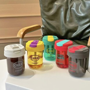 Girls Mini Ton Cup Simple Plastic Cup with Straw Children's Straw Cup Handy Cup High Color Value Coffee Cup