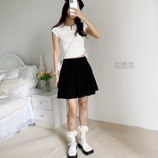 Half-skirt black pleated skirt women's spring and summer short skirt anti-light A- line skirt academic style high waist slimming overskirt