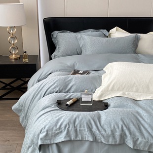 Light Luxury Washed Cotton Four-piece Set Pure Cotton Jacquard Quilt Cover Bed Sheet Simple Solid Color Bedding