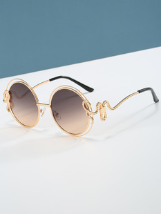 1999 New European and American Snake-Shaped Cut Out Marine Piece Colorful Round Frame Sunglasses Metal Double Circle Retro Sunglasses Factory