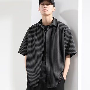 Striped Short-sleeved Shirt Men's Loose 2025 Summer New Casual Half-sleeved Shirt High-grade Sense Half-sleeved Jacket