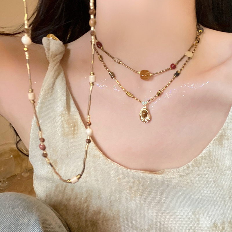 Maillard Tiger Eye Stone Beaded Necklace, Simple and Stylish, Versatile Collarbone Chain with a Unique Design, Niche Jewelry Wholesale