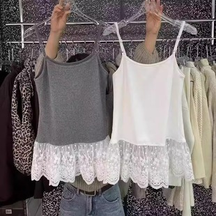 [Original workmanship] Sweet lace hem camisole women's summer stitching hot girl bottoming versatile top