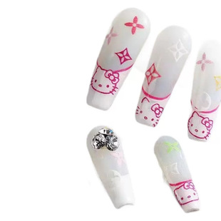 Сетка красный маникюр hellokitty наклейка вертикальный средний палец KT Cat милый Кэти кот наклейка для ногтей