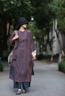 [Da Zhuo] gilt flashing warp and weft yarn-dyed linen new Chinese style literary dress robe 200822