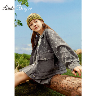 Girls' embroidered Denim coat 2024 spring new medium and big children loose casual Children's western style all-matching top