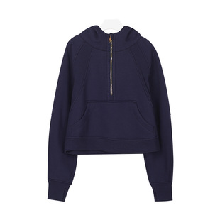 Lulu Original Scuba Loose Half-Zip Hooded Jacket Fleece-Lined Sweatshirt Casual Sports Short Yoga Top