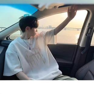 Short-sleeved T-shirt Men's Fashionable Brand Summer Loose Half-sleeve 2025 New Internet Trendy Ins Simple Printed Top