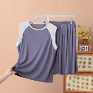 Summer Thin Men's Home Clothes suit Modal Vest Shorts Two-Piece Set plus size Loose Home Pajamas