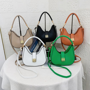 Foreign Trade Trend Simple Fashion Bag Women's Bag Large Capacity Fashion Crescent Solid Color Design Hand Carrying Underarm Bag