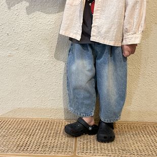 Children's soft jeans spring and autumn loose girl's clothing baby 2024 new summer boys' casual cropped pants