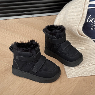 Girls' thick-soled snow boots 2024 new winter fleece-lined thickened warm northeast large cotton shoes hook and loop snow cotton