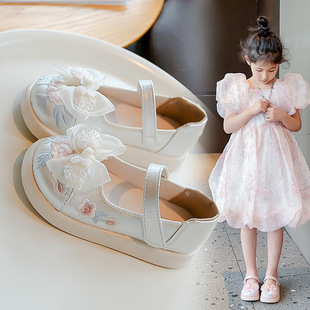 Girls' bow princess shoes leather shoes 2024 new spring and autumn little girl lady style Tods shoes single-layer shoes wholesale