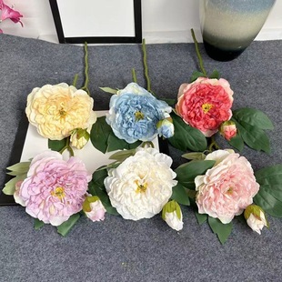 Artificial Flower 2 Head Coke Edge Peony Rulian Fake Flower Retro Home Living Room Decoration Oil Painting French Style National Style Peony Flower