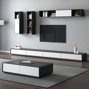 Nordic style walnut wooden TV cabinet tea table combination simple modern small apartment living room new TV cabinet