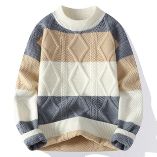 High-end Sweater Autumn and Winter Men's Loose Fashionable Casual Sweater Warm Inner Wear Men's Knitted Base Shirt